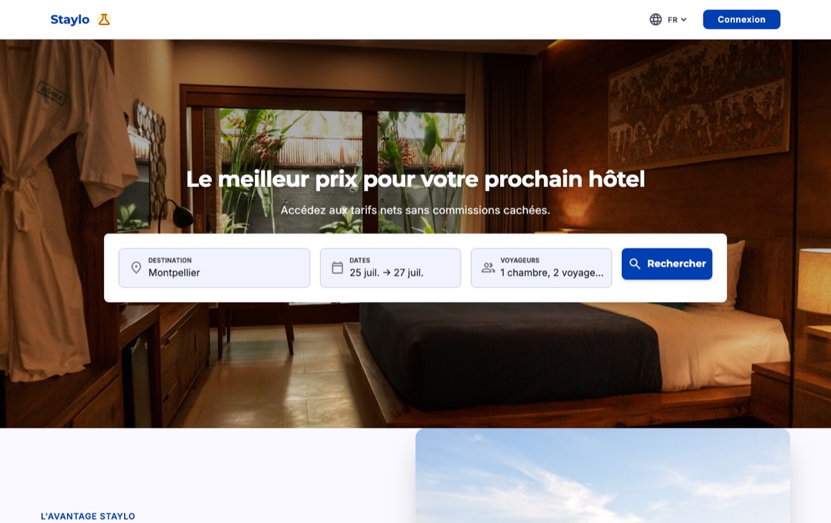 Staylo — plateforme de réservation d'hôtels conçue par Propulser