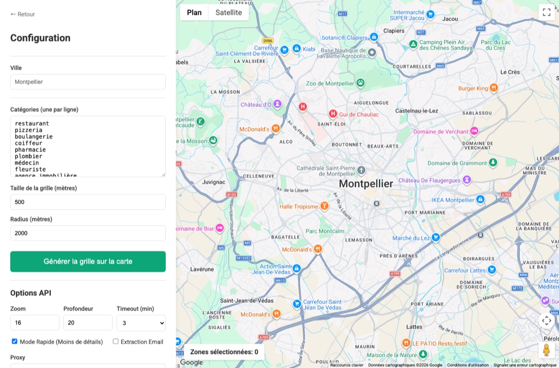 Scrape — cartographie d'une ville par quadrillage sur Google Maps